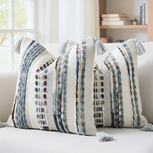 NUYECY Boho Throw Pillow Covers 16x16 Aesthetic Neutral Boucle Couch Pillow by NUYECY