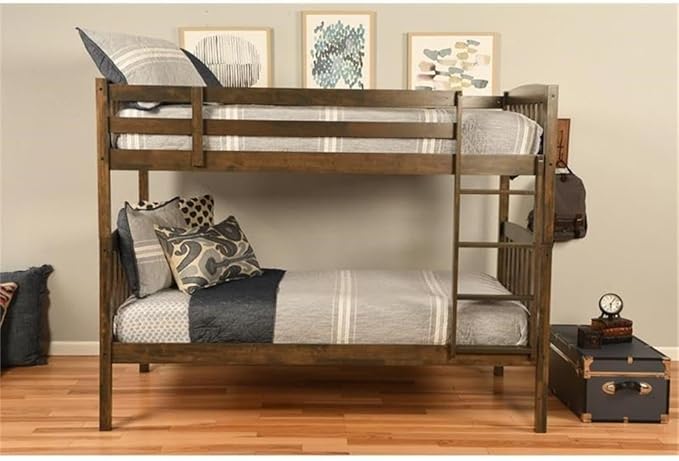 Kodiak Furniture Claire Wood Twin Over Twin Bunk Bed with Trundle Bed in Rustic Walnut Brown Finish - Mattresses Not Included
