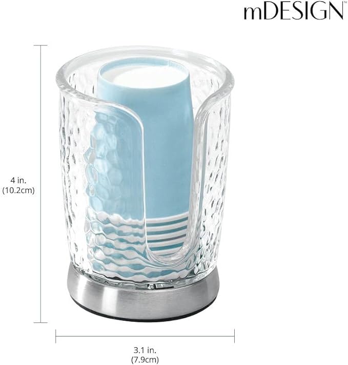 mDesign Plastic/Steel Compact Small Disposable Paper Cup Dispenser Storage Holder for Rinsing Cups on Bathroom Vanity Countertops - Rain Collection - 2 Pack - Clear/Brushed Chrome