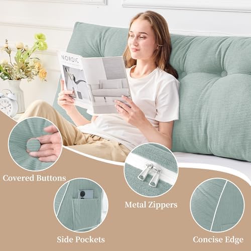 Sasttie Headboard Pillow Full, Wedge Pillow Headboard, Mint Green - Image 4