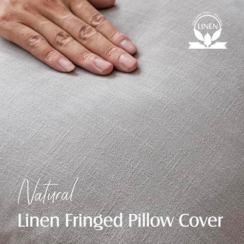 Foindtower Decorative Linen Fringe Throw Pillow Covers 26×26 Light Gray - Image 2