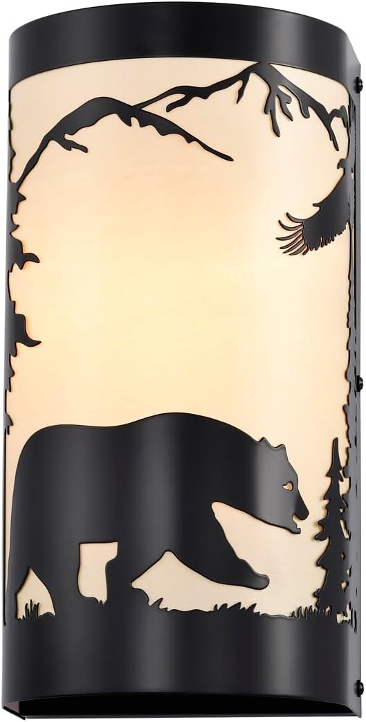 Wall Sconce Light,Bear Metal Cream Parchment Rustic Wall Sconces,Farmhouse E26 Base Black Matte Hallway Sconces Wall Lighting,Vintage Wall Mount Lamp,Wall Lights for Living Room,Bedroom,Porch