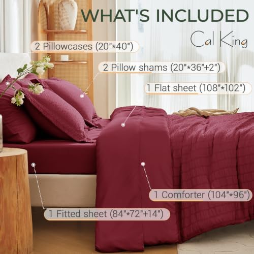 MUXHOMO 7 Pieces California King Comforter Set, Seersucker Bed in a Bag Cal - Image 4