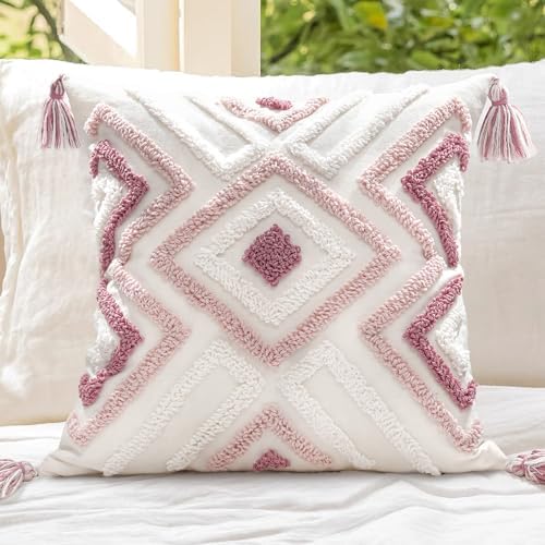Boho Pillow Covers 18X18 Inch Boho Tufted Throw Pillow Covers Decorative by LOOPUINHOM