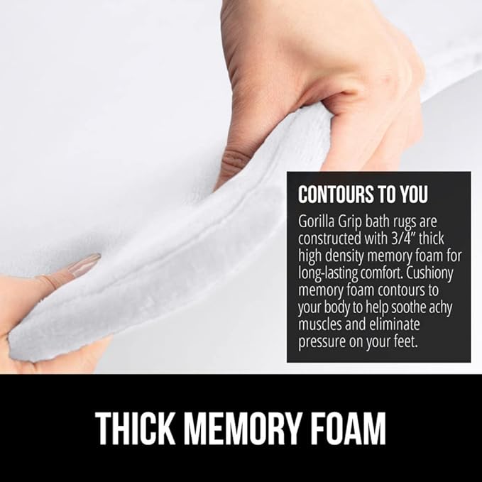 GORILLA GRIP Thick Memory Foam Bath Rugs, Soft Absorbent Velvet Bathroom Mats, Durable Dots on Underside, Machine Washable Bathmat, Carpet Rug Room Decor for Shower Floor, 36x24 Mat, White