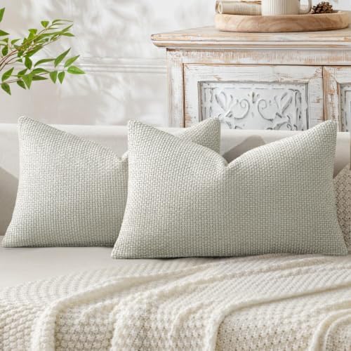 MIULEE Dercorative Lumbar Throw Pillow Covers 12x20 Inch Grey-White 2 Pack by MIULEE