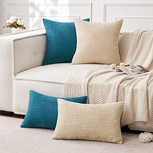 MIULEE Decorative Corduroy Throw Pillow Covers Set of 2 16x16 Teal - Image 5