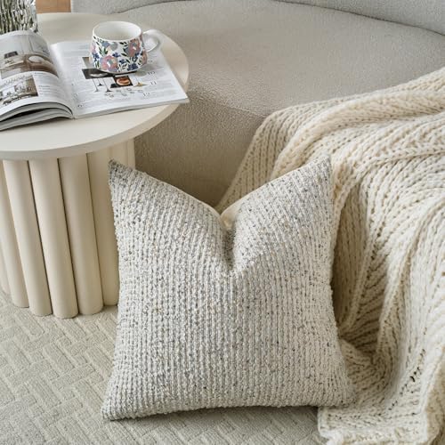 DEZENE 26x26 Cream Grey Euro Sham Pillow Cover Striped Textured Boucle Chic - Image 4