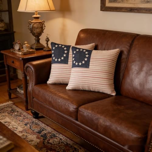 Patriotic American Flag Throw Pillow Covers, 16x16 Inch, Farmhouse Style - Image 5