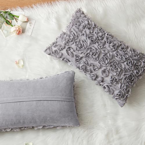 MIULEE Decorative Rose Flower Pillow Cover Pack of 1 Grey 12x20 Inch - Image 3