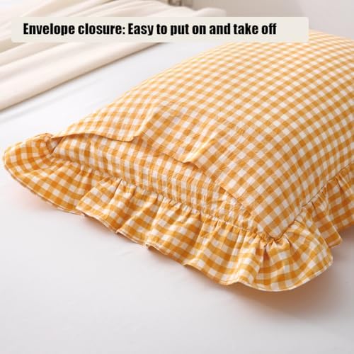 Mywinlle Mustard Yellow Gingham Ruffle Pillow Shams Standard Size Set of 2 - Image 4