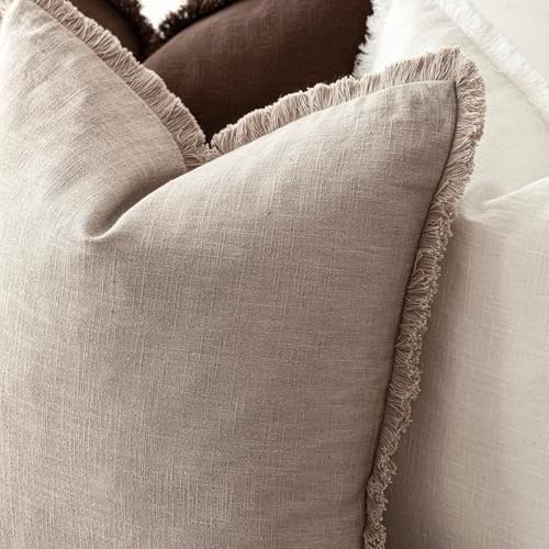 Foindtower Boho Linen Fringe Lumbar Throw Pillow Covers 12×24 Natural Linen - Image 5