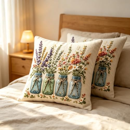 2D Flat Jar Wildflower Linen Throw Pillow Covers 18x18 Set of 2 - Image 5