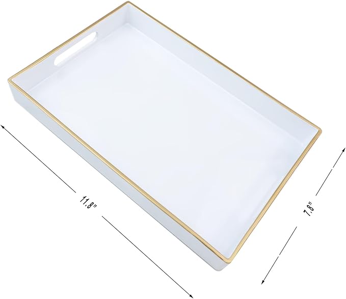 Spsyrine White Bathroom Vanity Tray with Handles for Dresser Tops, Countertop, Perfume Decorative Tray, 11.8” * 7.87” *1.37”