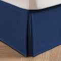 MIYE Pleated Waffle Weave Bed Skirt, Tailored Dust Ruffle 16 Inch Drop Easy Fit, Machine Washable (Navy Blue, King - 16" Drop)