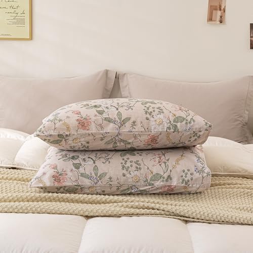 ECOCOTT 2 Pack Floral Pillowcases Standard Size, 100% Washed Cotton Pillow Cases - Image 7