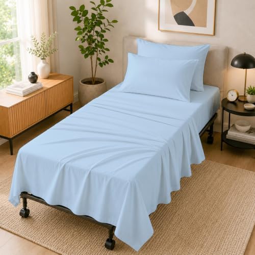 Cottingon 4 PC Cot Sheet Set 30"X75", Egyptian Cotton, Light Blue by COTTINGON