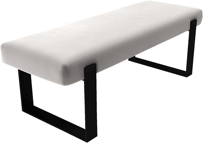 VANT Upholstered Bed Bench - Velvet Platinum Grey - Matte Black - Contemporary Modern, Bedroom Bench Seat, Hallway, or Entryway