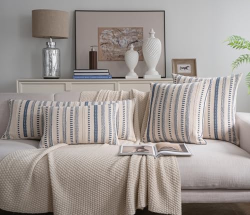 Cethom Blue Boho Lumbar Pillow Covers 14x36 Long, Stripe Textured Decorative - Image 6