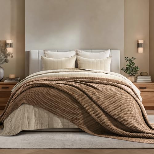 EVERGRACEHOME Chunky Chenille Knit Throw Blanket, Camel Brown by EVERGRACE