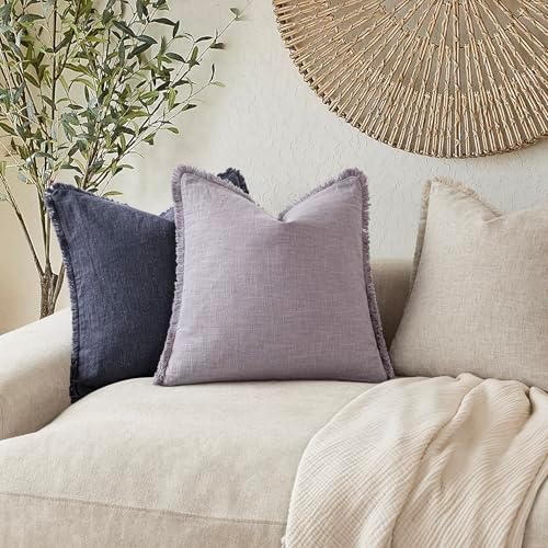 Foindtower Decorative Linen Fringe Throw Pillow Covers 20×20 Light Purple - Image 5