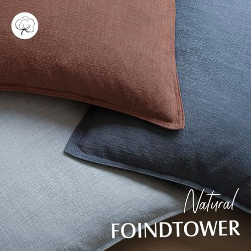 Foindtower Linen Solid Decorative Throw Pillow Covers 26x26 Inch Rust Red - Image 3
