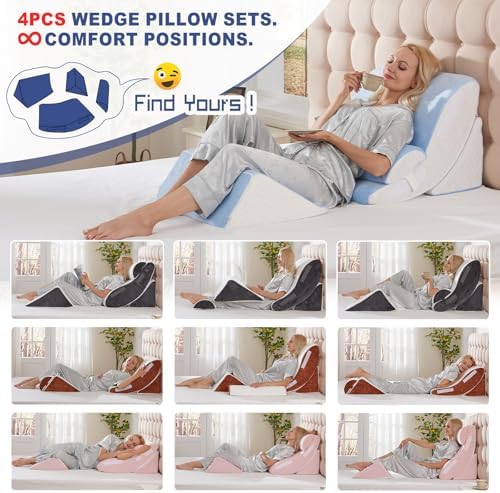 WSOFRLAC 4PCS Bed Wedge Pillow for Sleeping and Sitting Up, Orthopedic Memory - Image 6