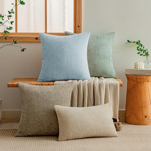 a moment Baby Blue Chenille Throw Pillow Covers 16x16 Inch Pack of 2 Modern - Image 6