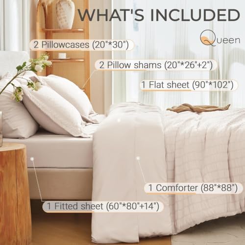 MUXHOMO 7 Pieces Queen Comforter Set, Seersucker Bed in a Bag Queen Size - Image 5