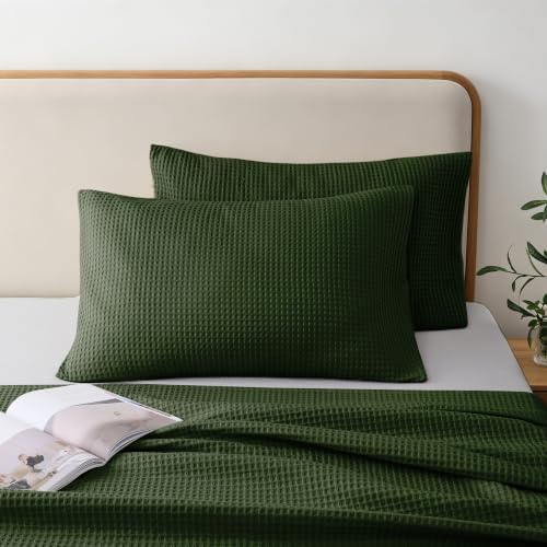 100% Cotton Waffle Pillow Shams Queen Size Set of 2 by ShunjieHome