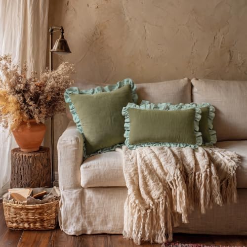 patdrea Vintage Green Linen Throw Pillow Covers - Image 7