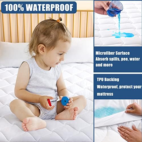 King Quilted Mattress Pad Waterproof Breathable Bed Protector Quiet Fabric - Image 2