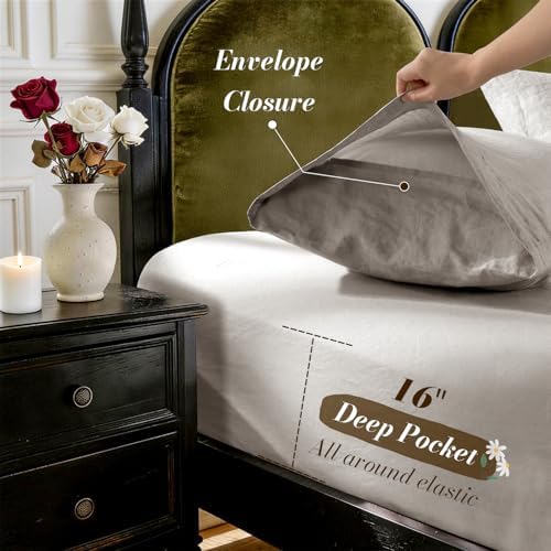 SONORO KATE 100% French Linen King Size Sheets Set, Natural Flax Bedding - Image 6