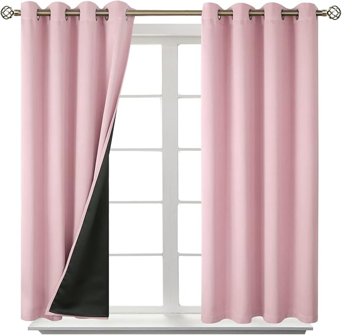 BGment Baby Pink 100% Blackout Curtains for Girls Bedroom 54 Inch Length, Thermal Insulated Full Light Blocking Grommet Noise Cancelling Small Window Curtains for Nursery 2 Panels Each 52 Inch Wide