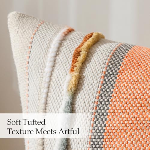 ANRODUO Boho Decorative Throw Pillow Covers Pink Stripe 18x18 Pack of 2 - Image 6