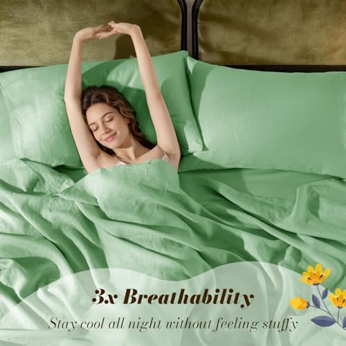 SONORO KATE 100% French Linen King Size Sheets Set, Natural Flax Bedding - Image 3