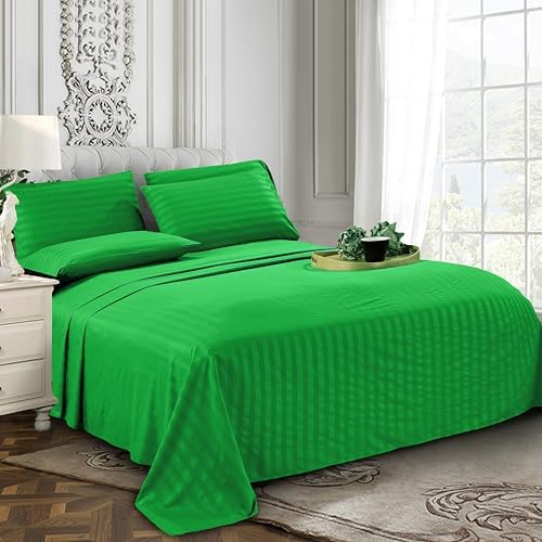 Elegant Comfort 4-Piece Damask Stripe Sheet Set, Twin XL, Emerald Gren - Image 3