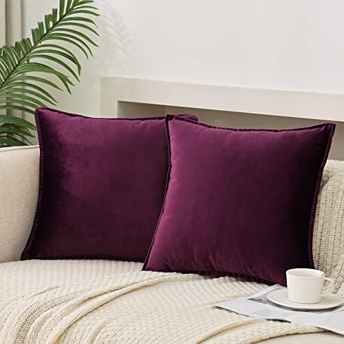 Velvet Purple Throw Pillow Covers 20”x20”Pack of 2 Soft Decorative by JIAHANNHA