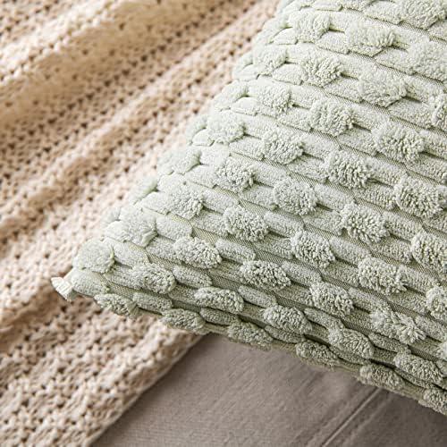 MIULEE Decorative Throw Pillow Covers 16x16 Light Green Textured Corduroy - Image 2