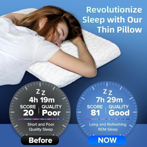 Ultra Thin Flat Pillows for Sleeping, Cooling Slim Memory Foam Pillow 3.25 in - Image 4