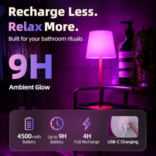 EZVALO Spa-Like RGB Shower Lamp – Waterproof Bathroom Lamp with Remote, Rechargeable Cordless Mood Light, 3 Color Temps & 80 RGB Colors for Relaxing Bathroom & Bathtub Experience (1 Pack) - Image 5