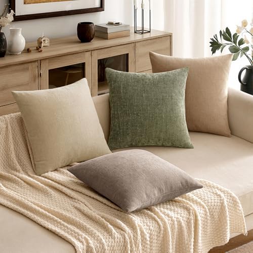 MIULEE 24x24 Inch Euro Textured Chenille Throw Pillow Covers Light Taupe - Image 2