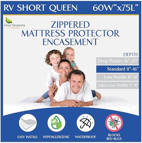 RV Short Queen Mattress Protector Waterproof Zippered Encasement Hypoallergenic by FourSeasonsEssentials