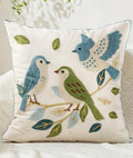 Animal Embroidered Throw Pillow Cover 18x18 Inch, Floral Birds by Kokaaee