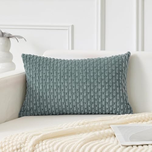 Kevin Textile Soft Corduroy 14"x20" Lumbar Pillow Cover 1 Pack, Teal Green by KevinTextile