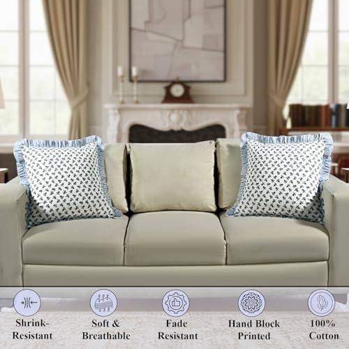 Ridhi Baby Blossoms Block Print Ruffle Pillow Covers 18x18 Inch Set of 2 - Image 4
