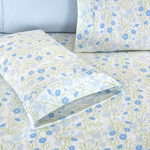 Elegant Comfort 6-Piece Sheet Set Deep Pocket Floral, Laurel Blue - Image 5