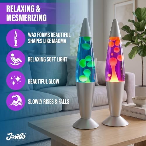 JAMBO 2 Pack- 16" Beautiful Lamp- Blue with Yellow/Green Wax and Purple with Yellow Wax, Relaxing Liquid Lamp, Night Light Nightlight, Lamps for Adults Teens Kid - Image 6