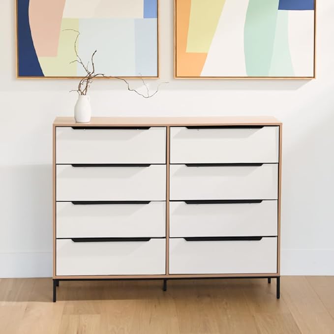 Lira Premium Fabric Dresser - Solid Wooden Frame, 8 Spacious Sag-Proof Drawers with Sleek Metal Handles - Premium & Durable Storage Solution for Your Home (Light Brown)