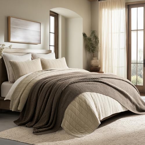 EVERGRACEHOME Chunky Chenille Knit Throw Blanket, Mocha Brown - Image 3
